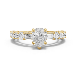 Image for Pear Classic Basket Ring with Alternating Baguette band