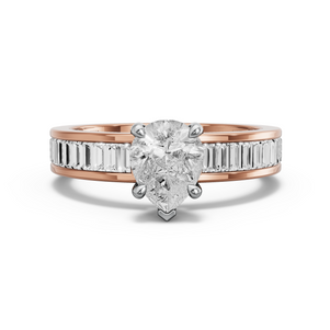 Image for Pear Classic Basket Ring with Baguette Channel band in 18K Two Tone Rose Gold