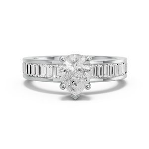 Image for Pear Classic Basket Ring with Baguette Channel band in 18K White Gold