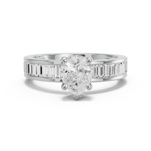 Image for Pear Classic Basket Ring with Baguette Channel band