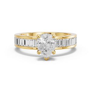 Image for Pear Classic Basket Ring with Baguette Channel band