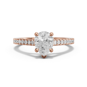 Image for Pear Classic Basket Ring with Cathedral Pave band in 18K Rose Gold