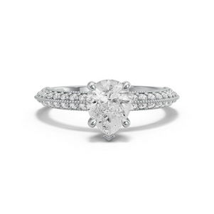 Image for Pear Classic Basket Ring with Knife Edge Pave band