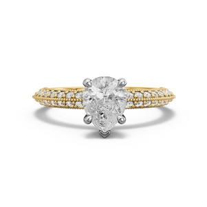 Image for Pear Classic Basket Ring with Knife Edge Pave band in 14K Two Tone Yellow Gold