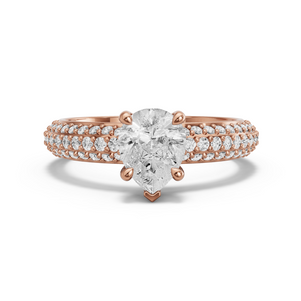 Image for Pear Classic Basket Ring with Triple Row Pave band in 14K Rose Gold