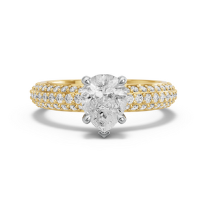 Image for Pear Classic Basket Ring with Triple Row Pave band in 14K Two Tone Yellow Gold