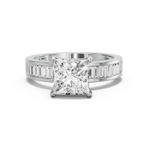 Image for Princess Classic Basket Ring with Baguette Channel band in 10K Two Tone Rose Gold