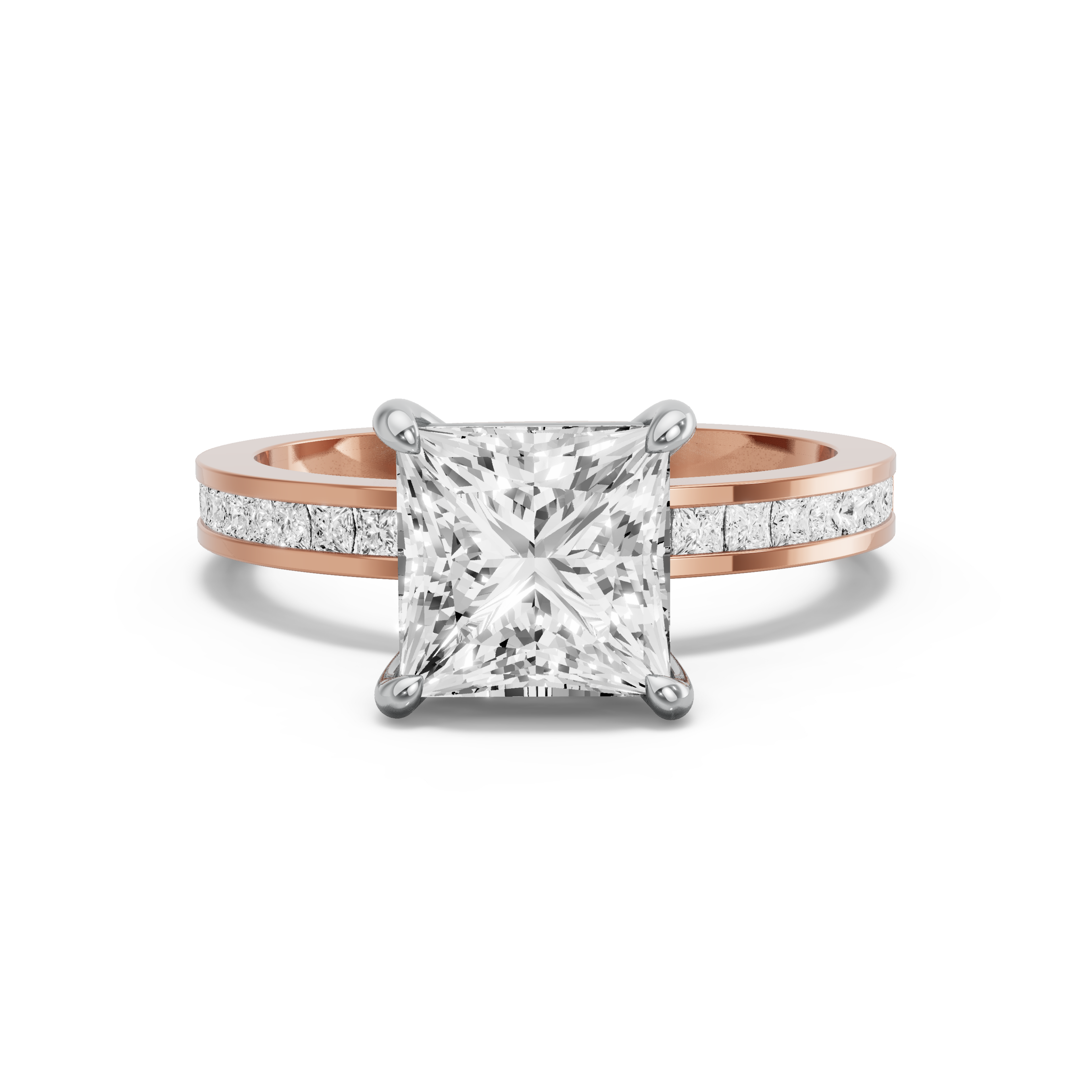 Image for Princess Classic Basket Ring with Channel band in 18K Two Tone Rose Gold
