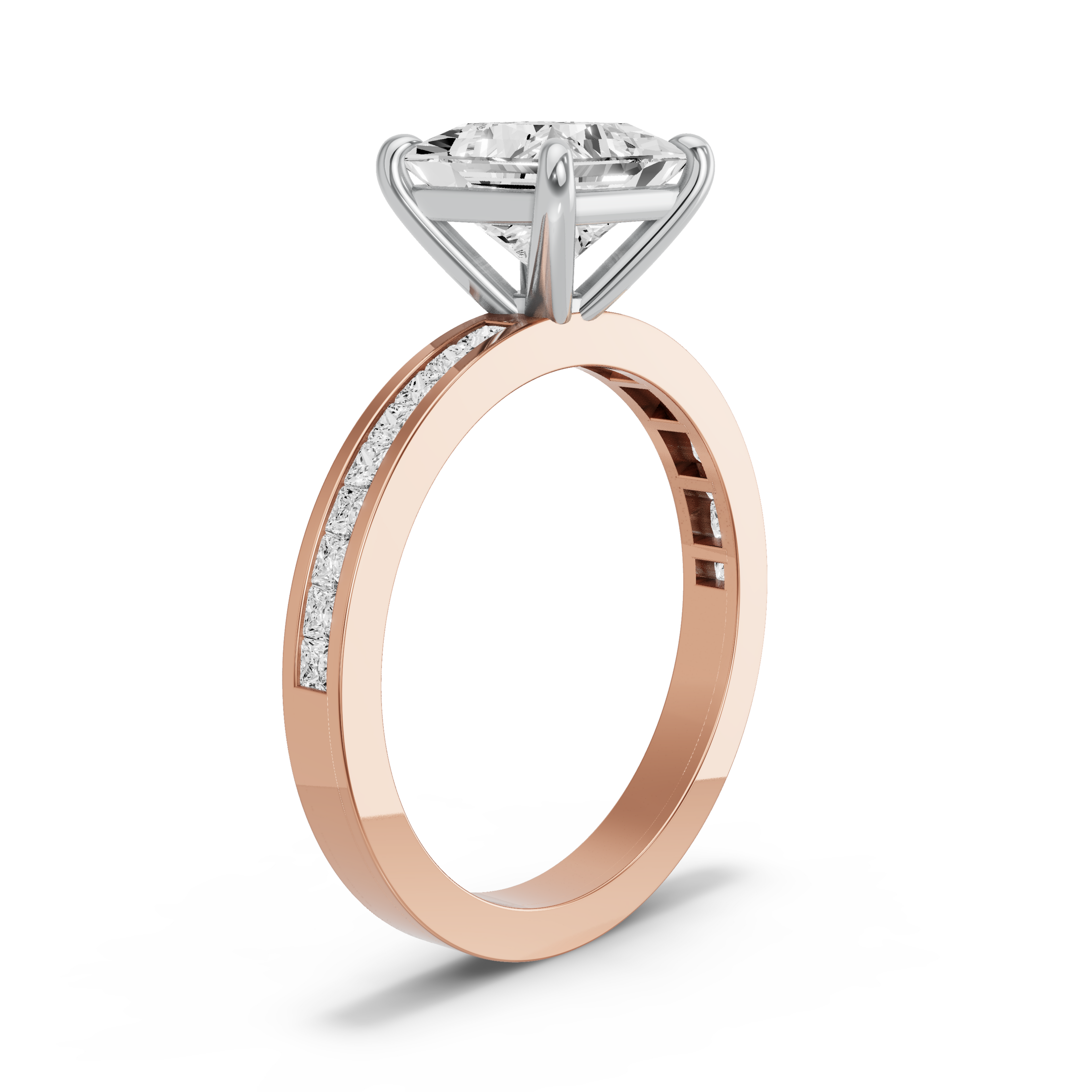 Image for Princess Classic Basket Ring with Channel band in 18K Two Tone Rose Gold