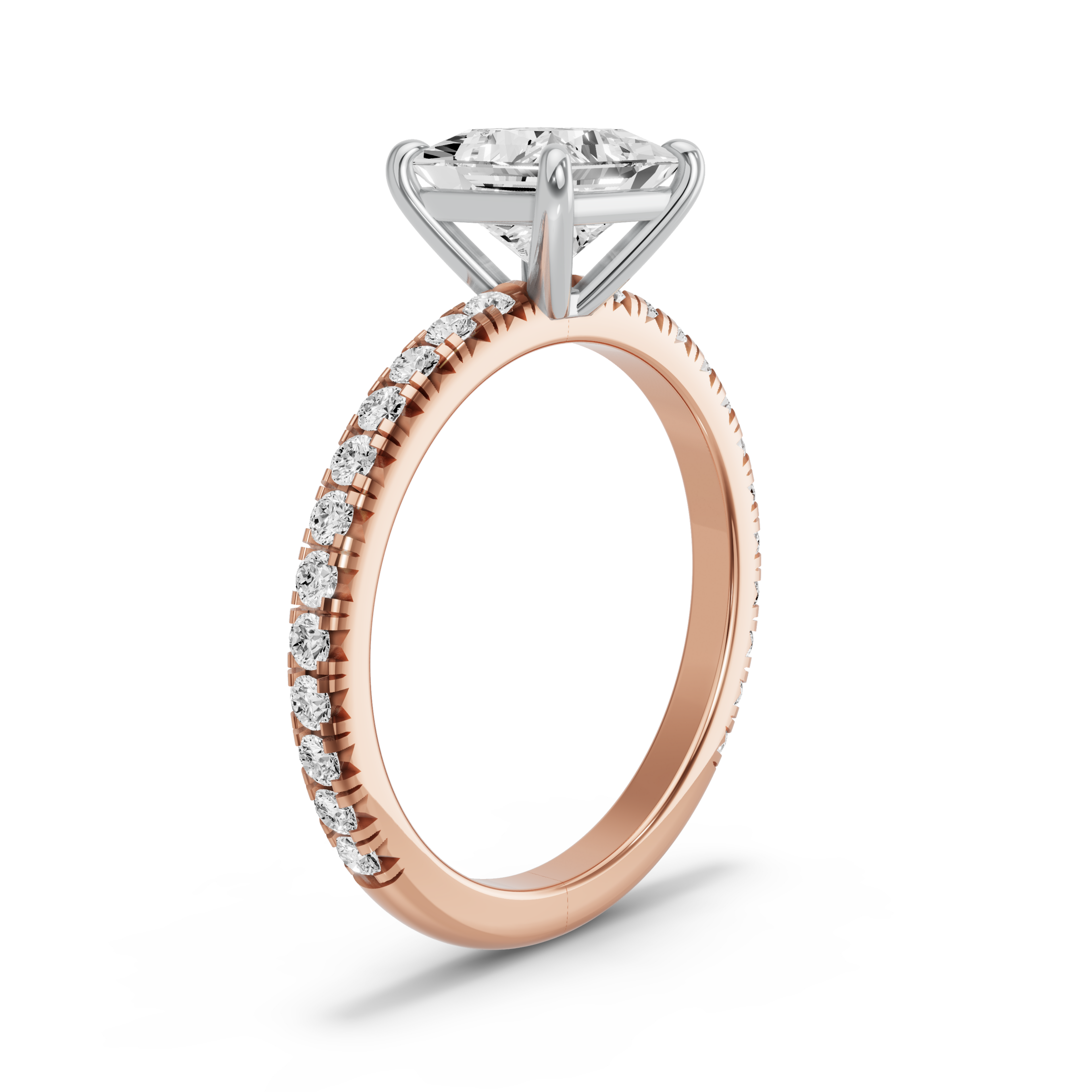Image for Princess Classic Basket Ring with French Pave band in 10K Two Tone Yellow Gold