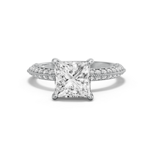 Image for Princess Classic Basket Ring with Knife Edge Pave band in 14K Two Tone Rose Gold