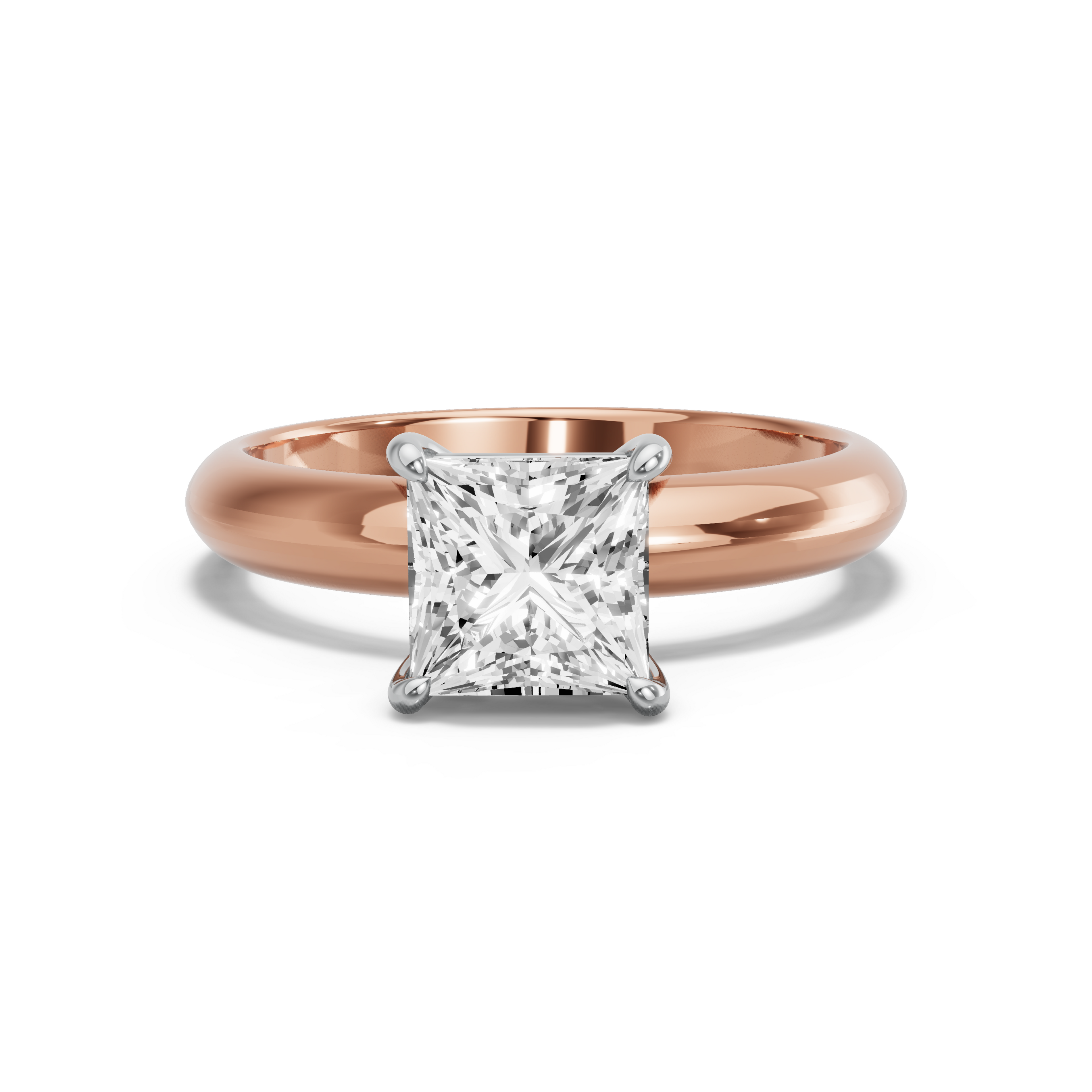 Image for Princess Classic Basket Ring with Knife Edge Solitaire band in 14K Two Tone Yellow Gold