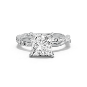 Image for Princess Classic Basket Ring with Rope Pave band in 14K Two Tone Rose Gold