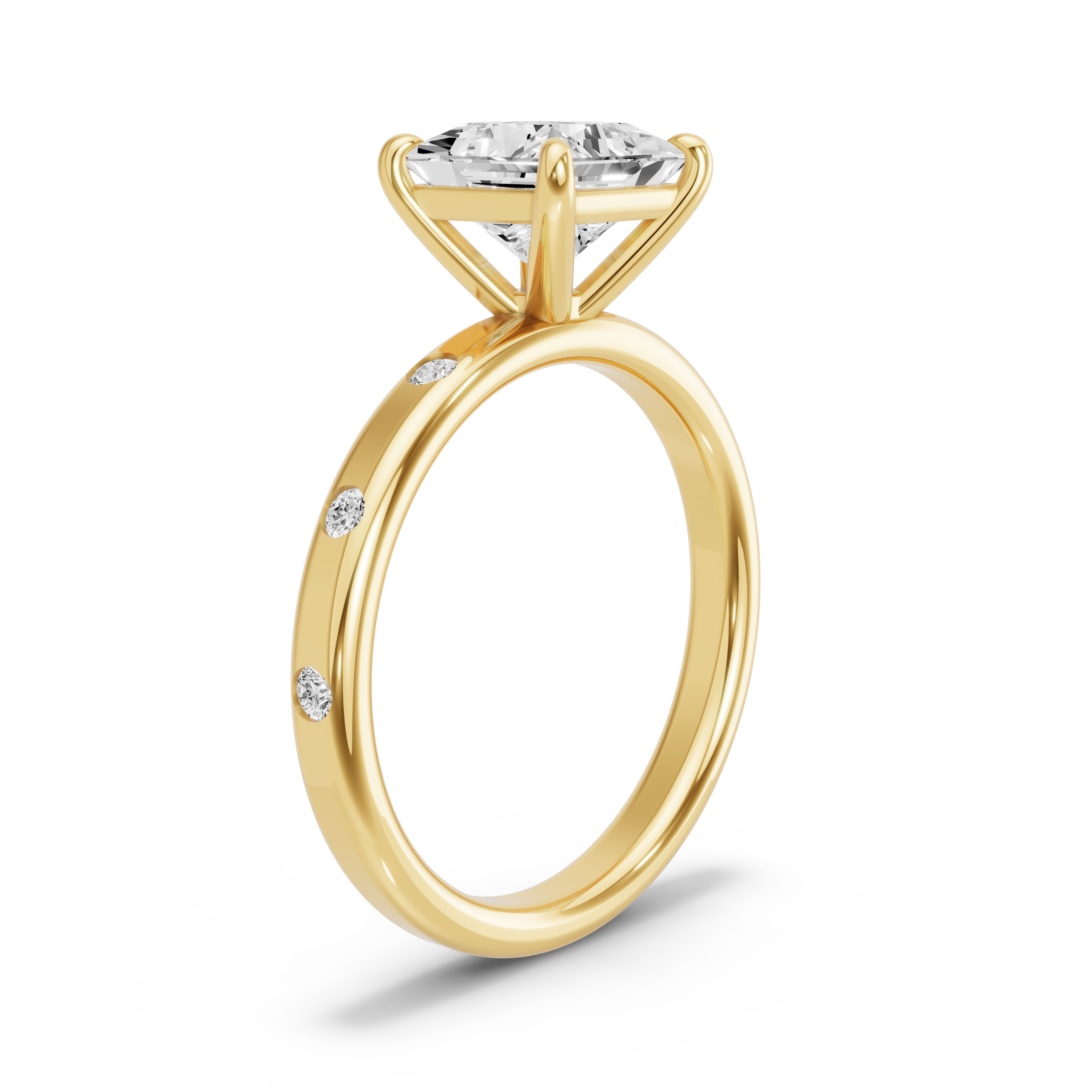 Image for Princess Classic Basket Ring with Sleek Accent band in 14K White Gold