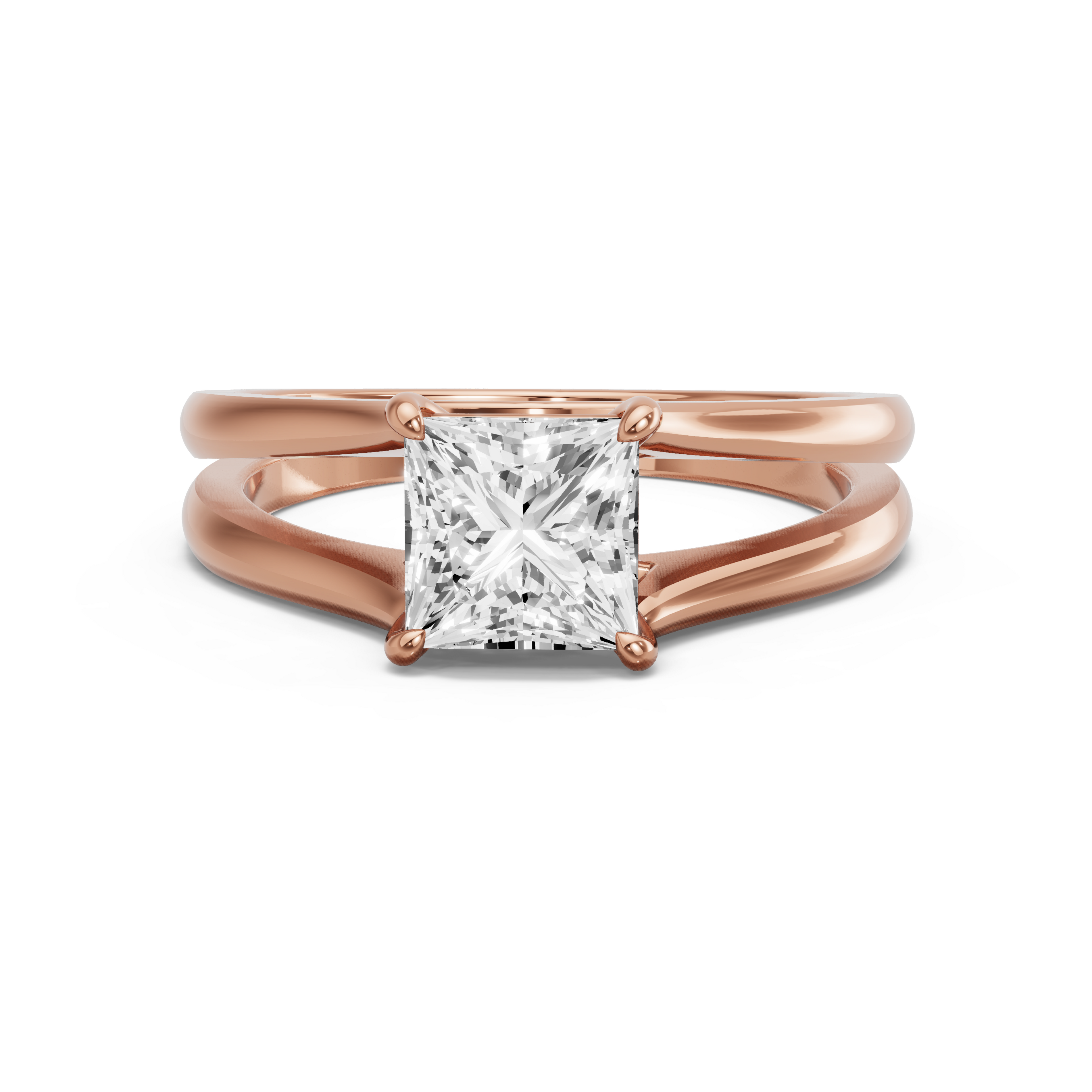 Image for Princess Classic Basket Ring with Split Ring Solitaire band in 14K Yellow Gold