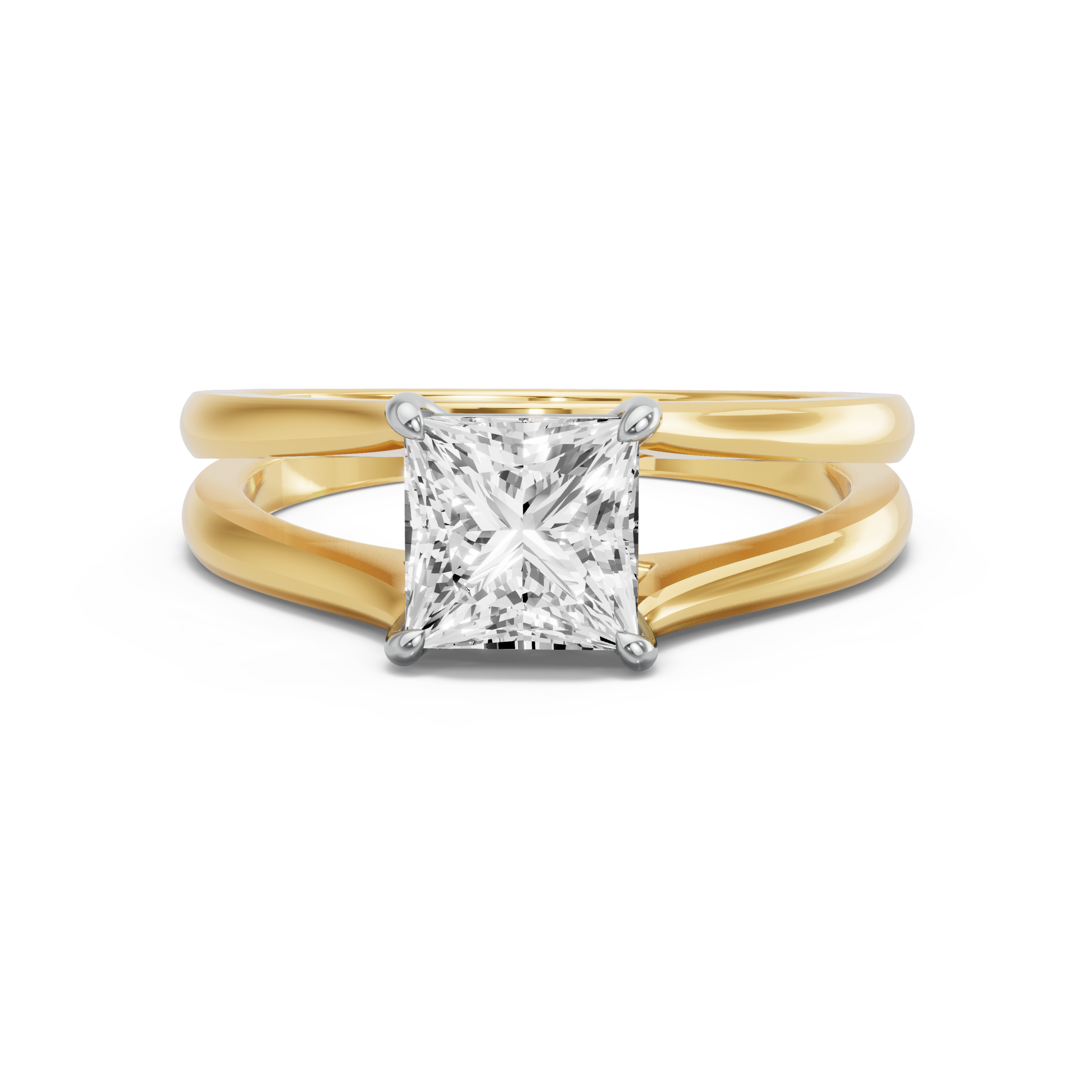 Image for Princess Classic Basket Ring with Split Ring Solitaire band in 14K Rose Gold