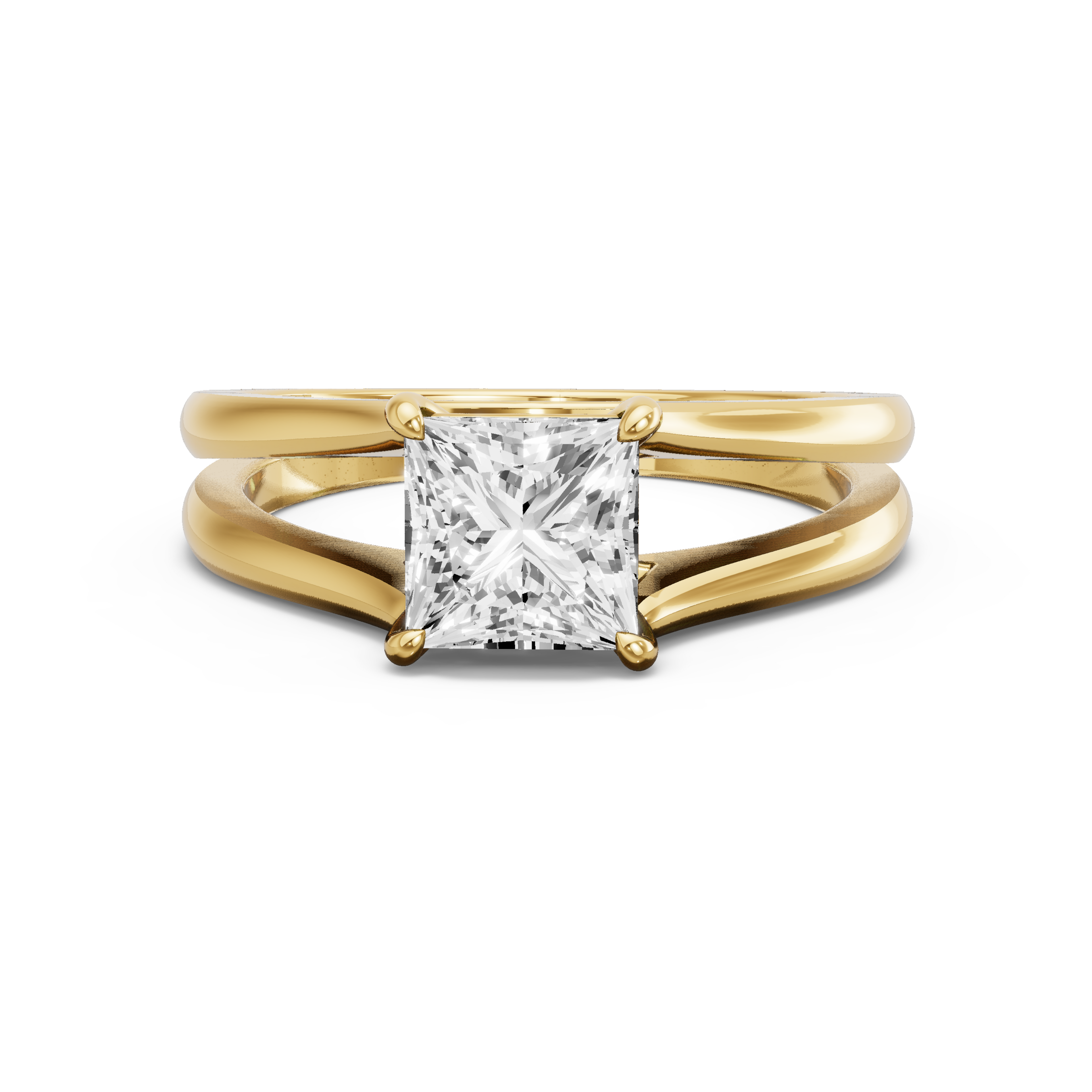 Image for Princess Classic Basket Ring with Split Ring Solitaire band in 10K White Gold