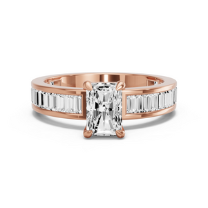 Image for Radiant Classic Basket Ring with Baguette Channel band in 18K Rose Gold