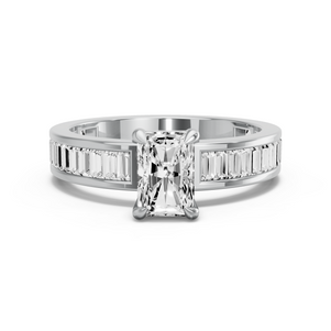 Image for Radiant Classic Basket Ring with Baguette Channel band in 14K White Gold