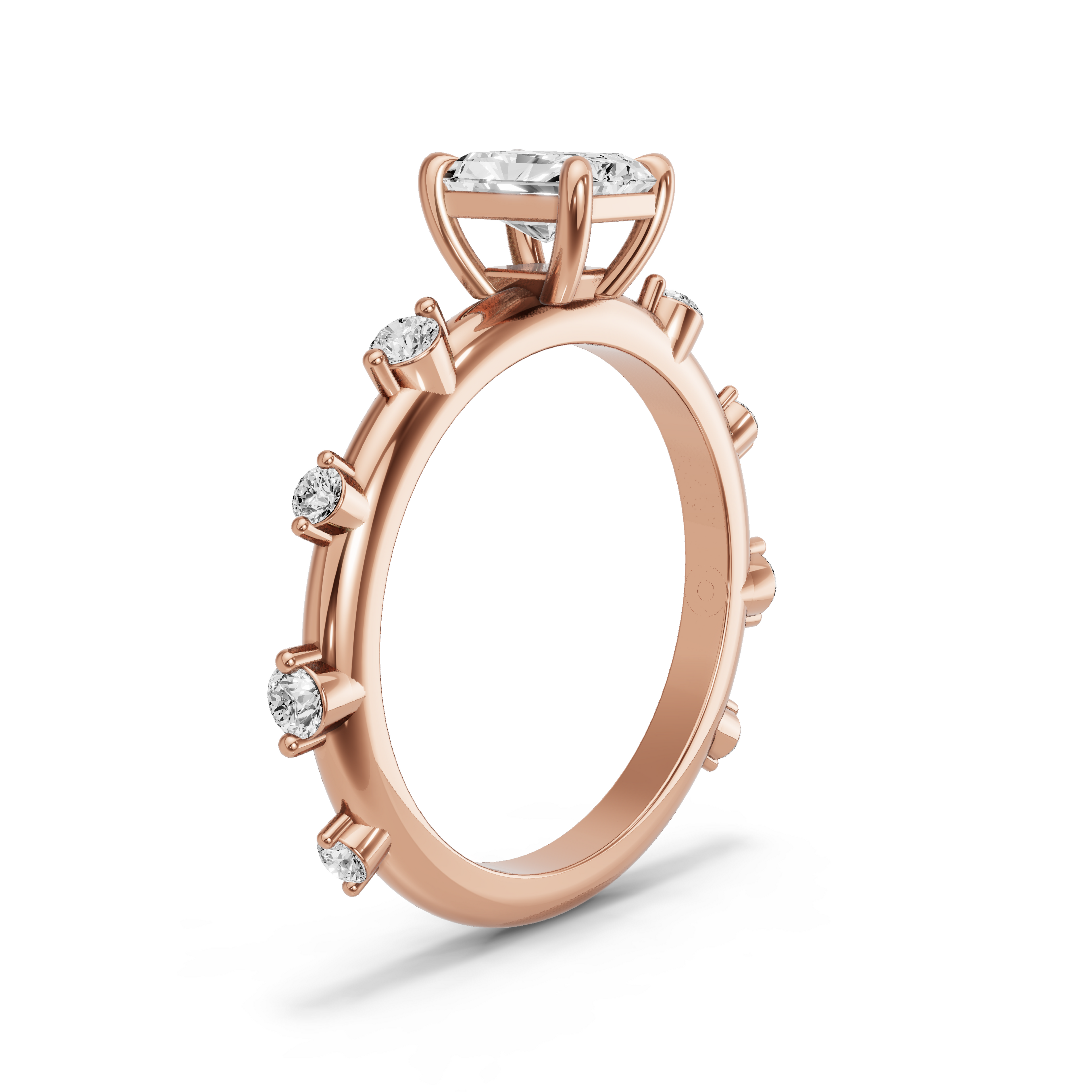 Image for Radiant Classic Basket Ring with Floating Station band in 14K Rose Gold