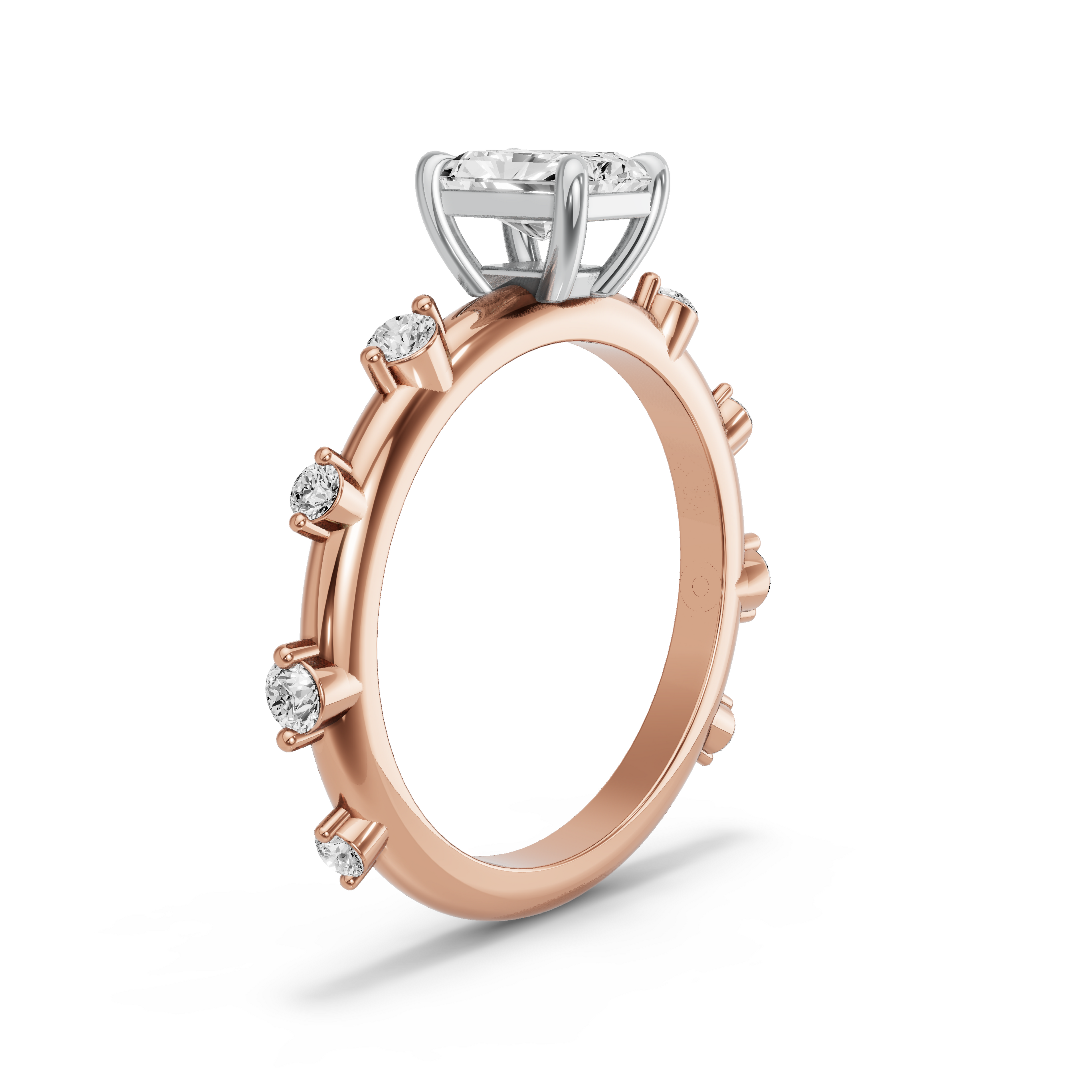 Image for Radiant Classic Basket Ring with Floating Station band in 18K Two Tone Rose Gold