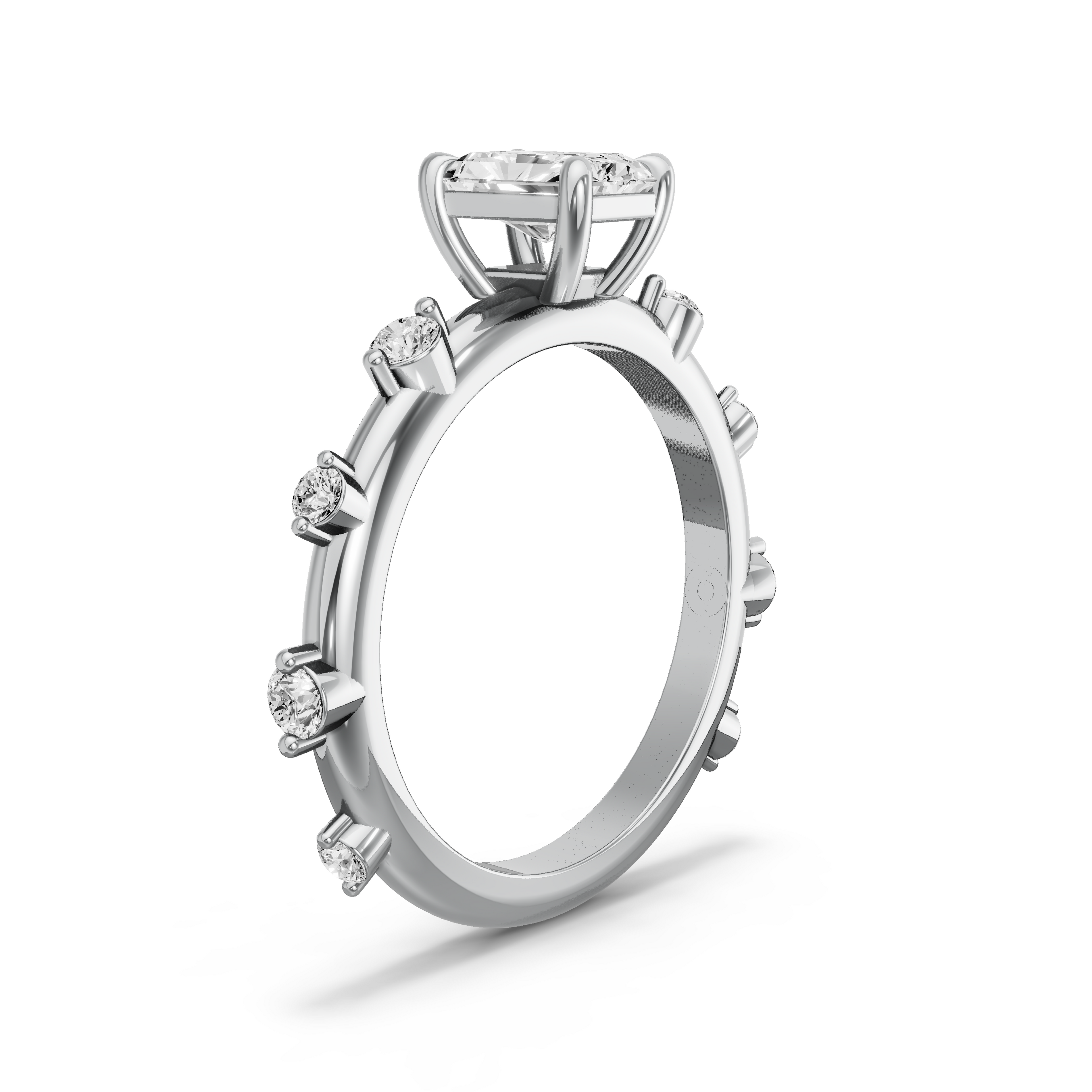 Image for Radiant Classic Basket Ring with Floating Station band in 14K White Gold