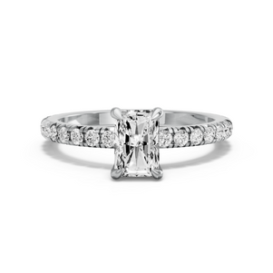 Image for Radiant Classic Basket Ring with French Pave band in 14K White Gold