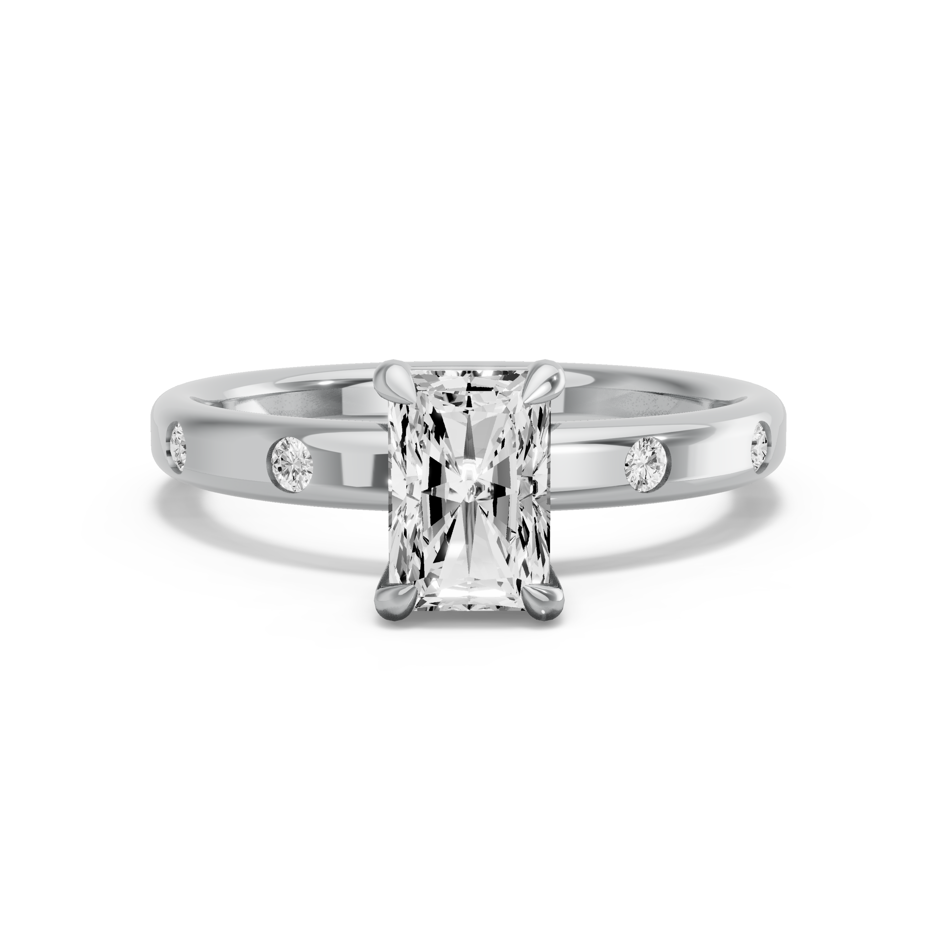 Image for Radiant Classic Basket Ring with Sleek Accent band in 18K White Gold