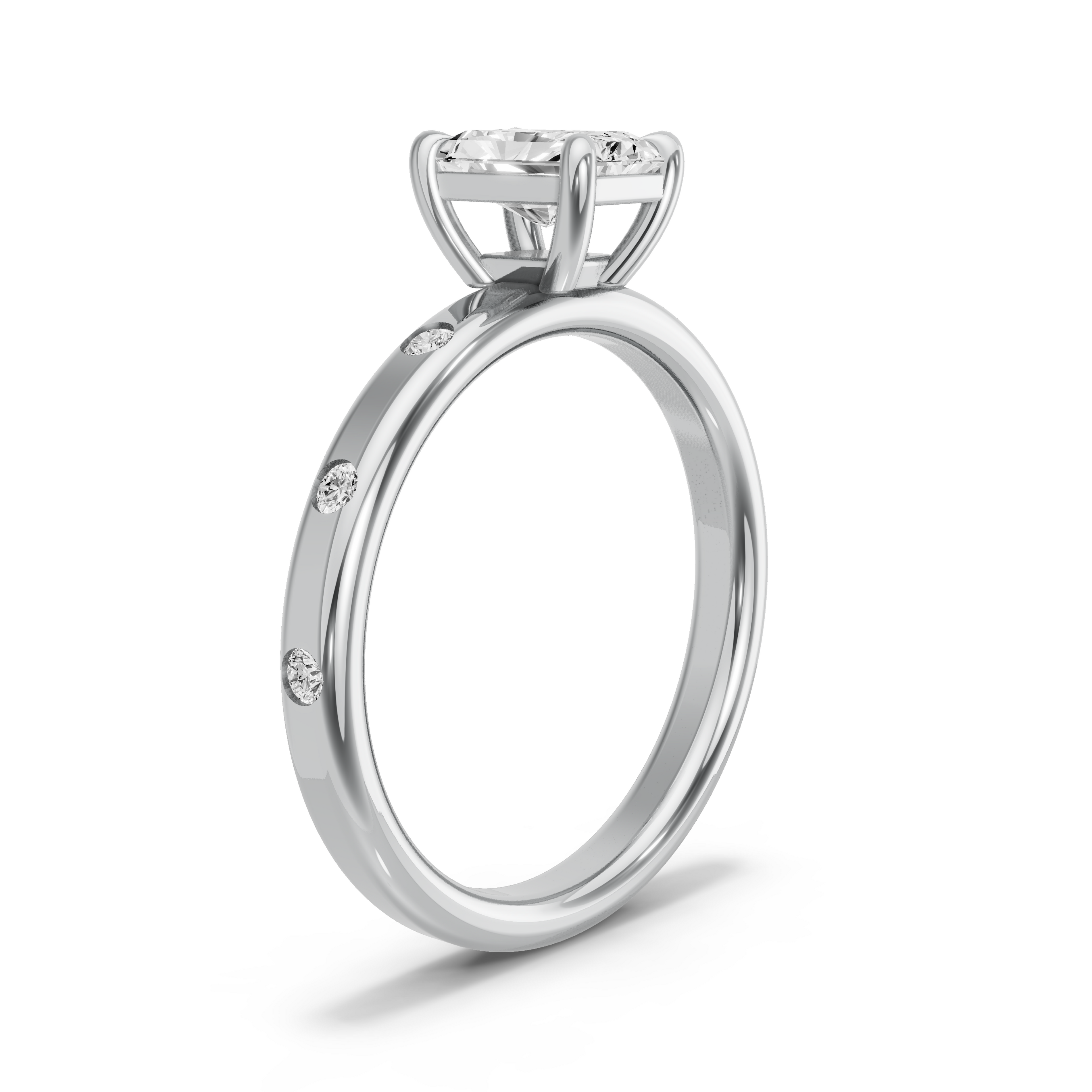 Image for Radiant Classic Basket Ring with Sleek Accent band in 18K White Gold