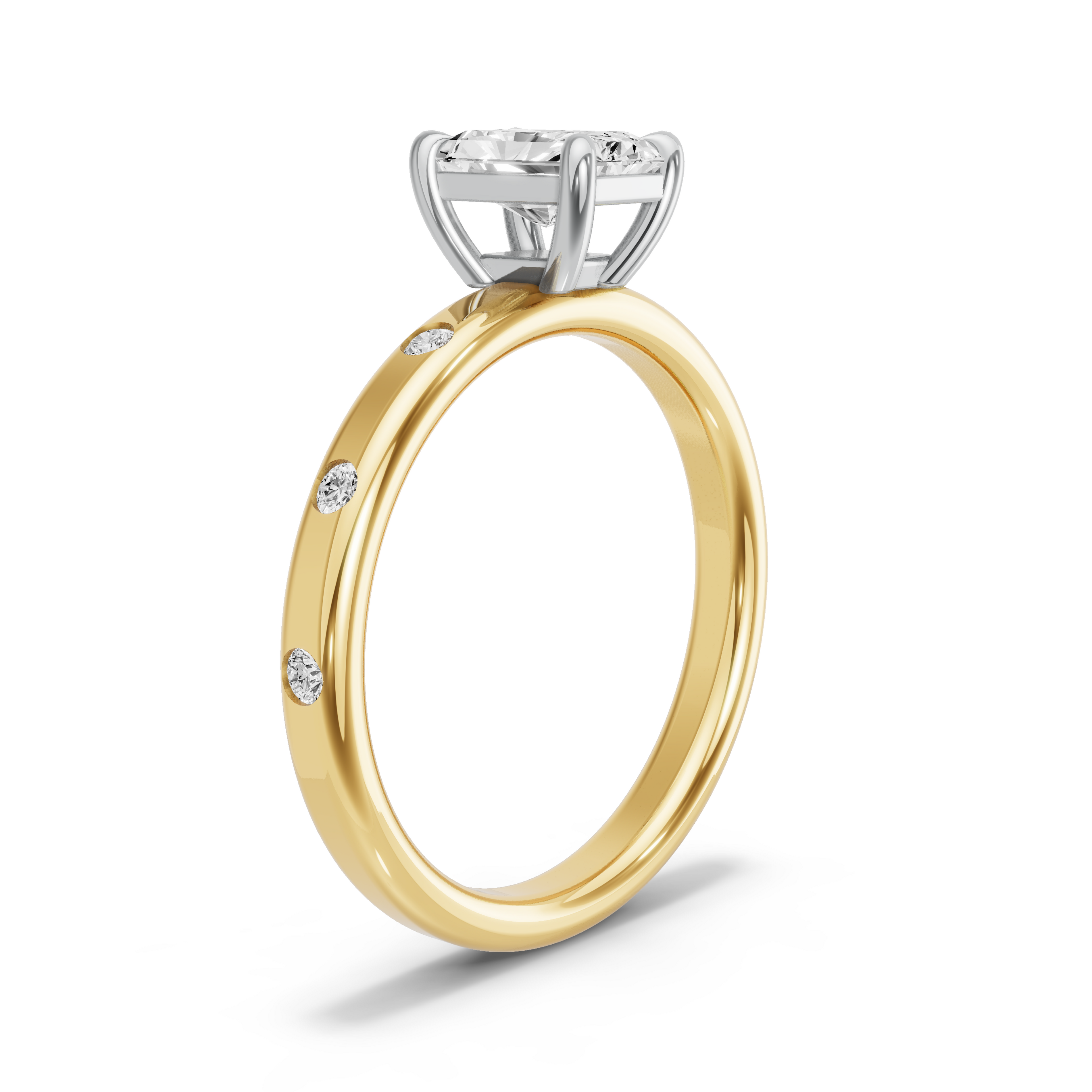 Image for Radiant Classic Basket Ring with Sleek Accent band in 18K Two Tone Yellow Gold