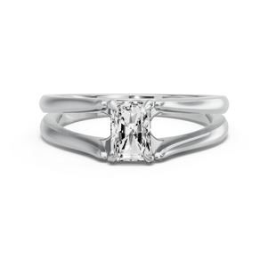 Image for Radiant Classic Basket Ring with Split Ring Solitaire band in 10K White Gold