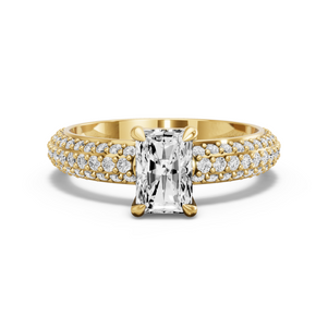 Image for Radiant Classic Basket Ring with Triple Row Pave band in 14K Yellow Gold
