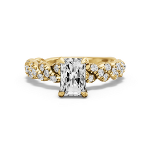 Image for Radiant Classic Basket Ring with Twist Pave band in 18K Yellow Gold