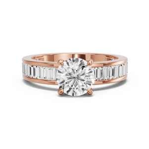 Image for Round Classic Basket Ring with Baguette Channel band in 10K Rose Gold