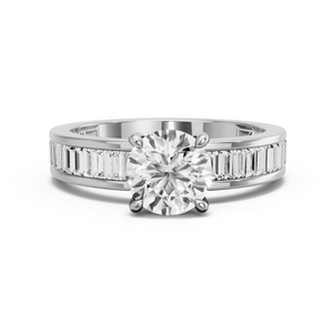Image for Round Classic Basket Ring with Baguette Channel band in 14K White Gold