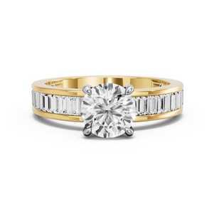 Image for Round Classic Basket Ring with Baguette Channel band in 14K Two Tone Yellow Gold
