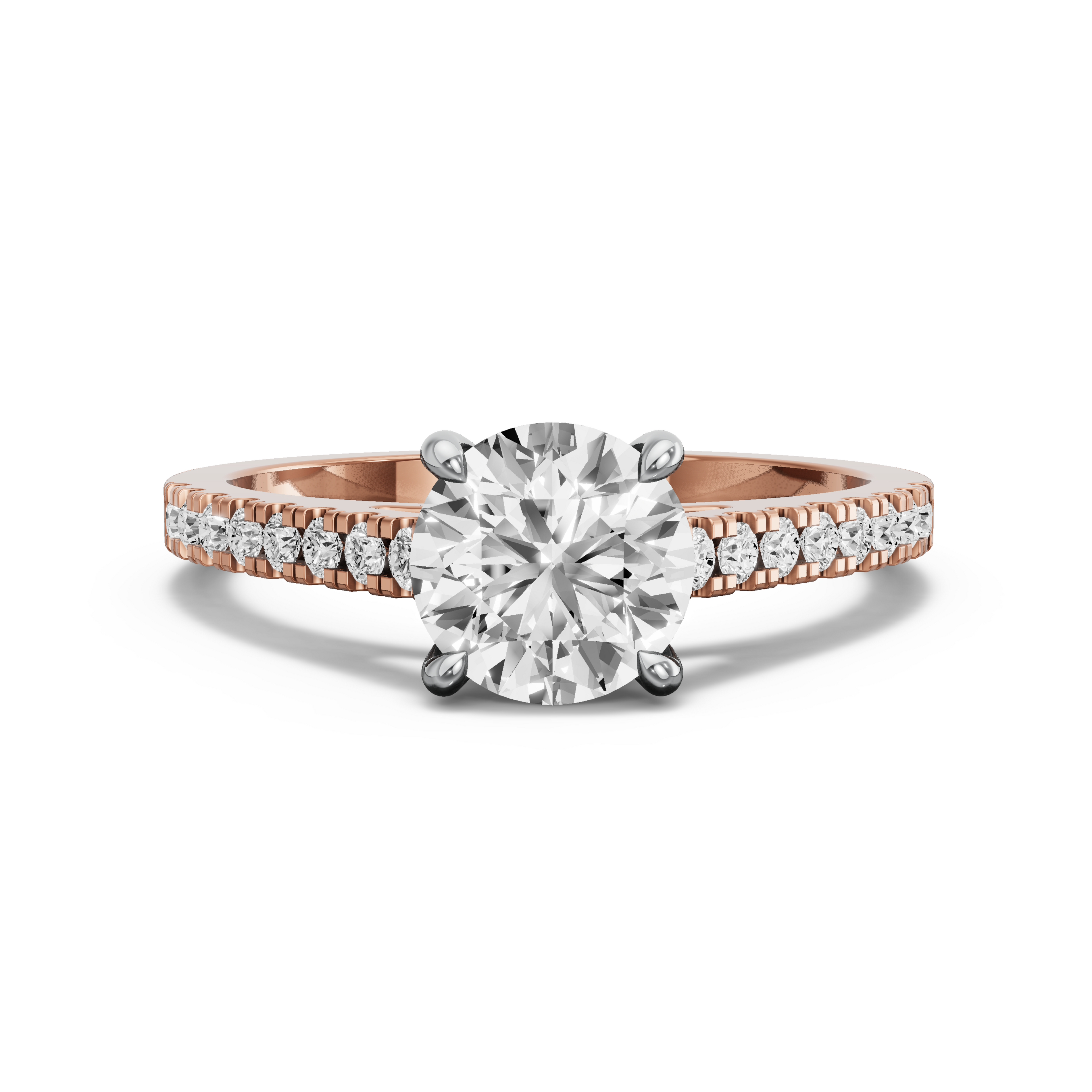 Image for Round Classic Basket Ring with Cathedral Pave band in 14K Two Tone Rose Gold