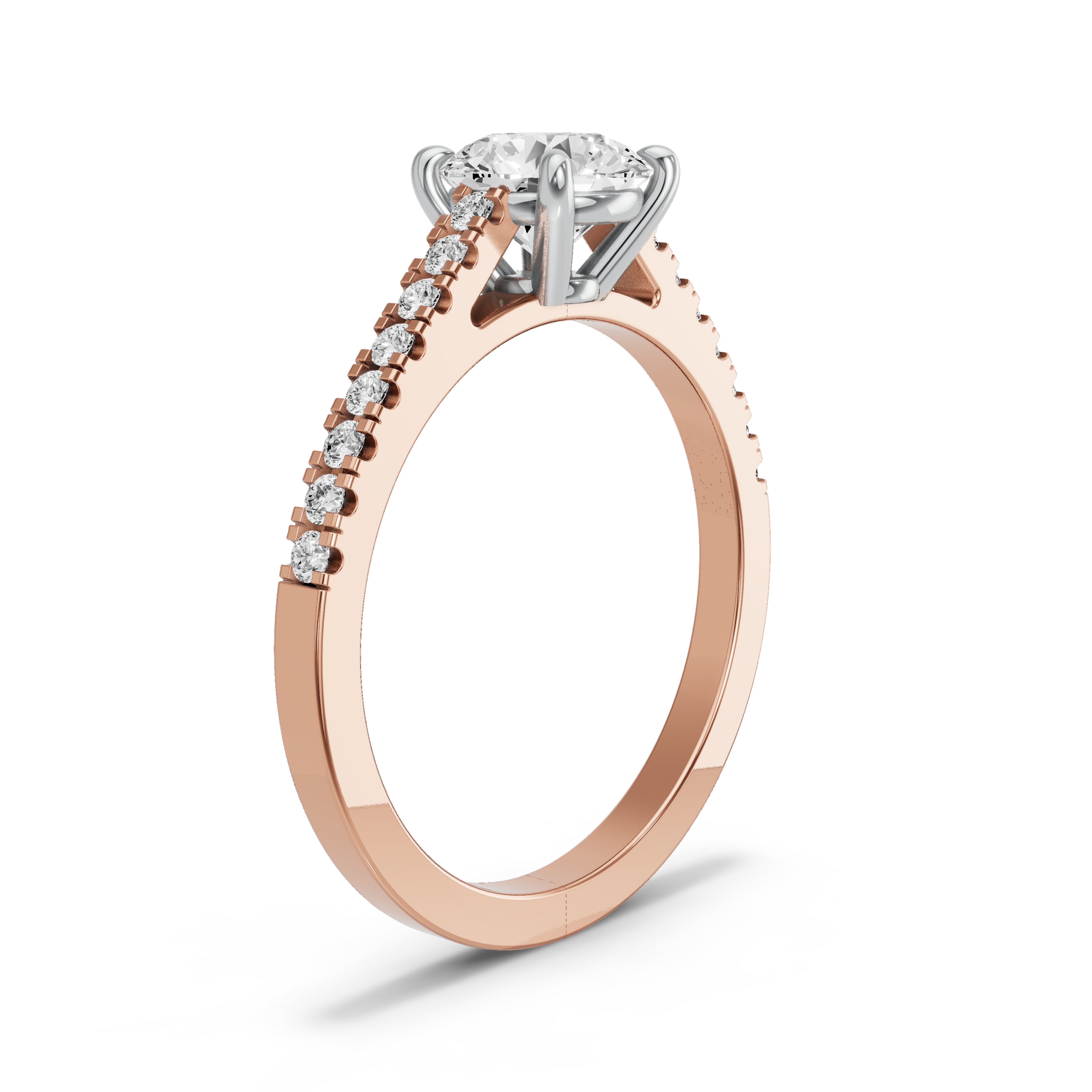 Image for Round Classic Basket Ring with Cathedral Pave band