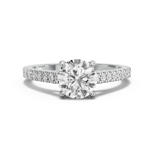 Image for Round Classic Basket Ring with Cathedral Pave band in 14K White Gold