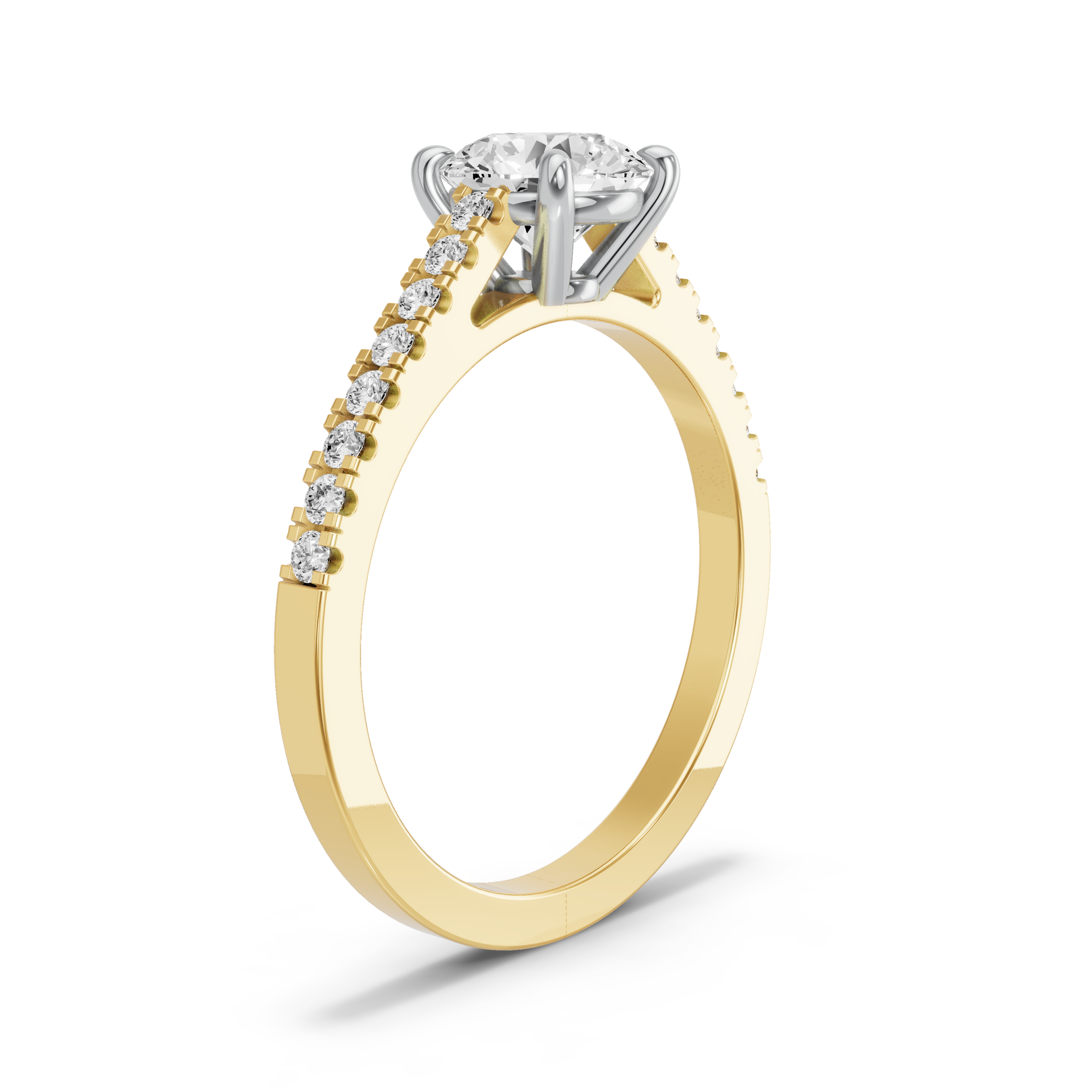 Image for Round Classic Basket Ring with Cathedral Pave band