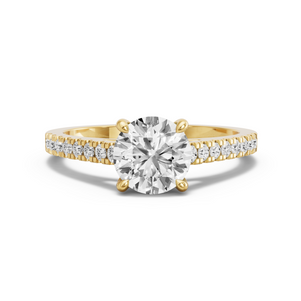 Image for Round Classic Basket Ring with Cathedral Pave band in 14K Yellow Gold