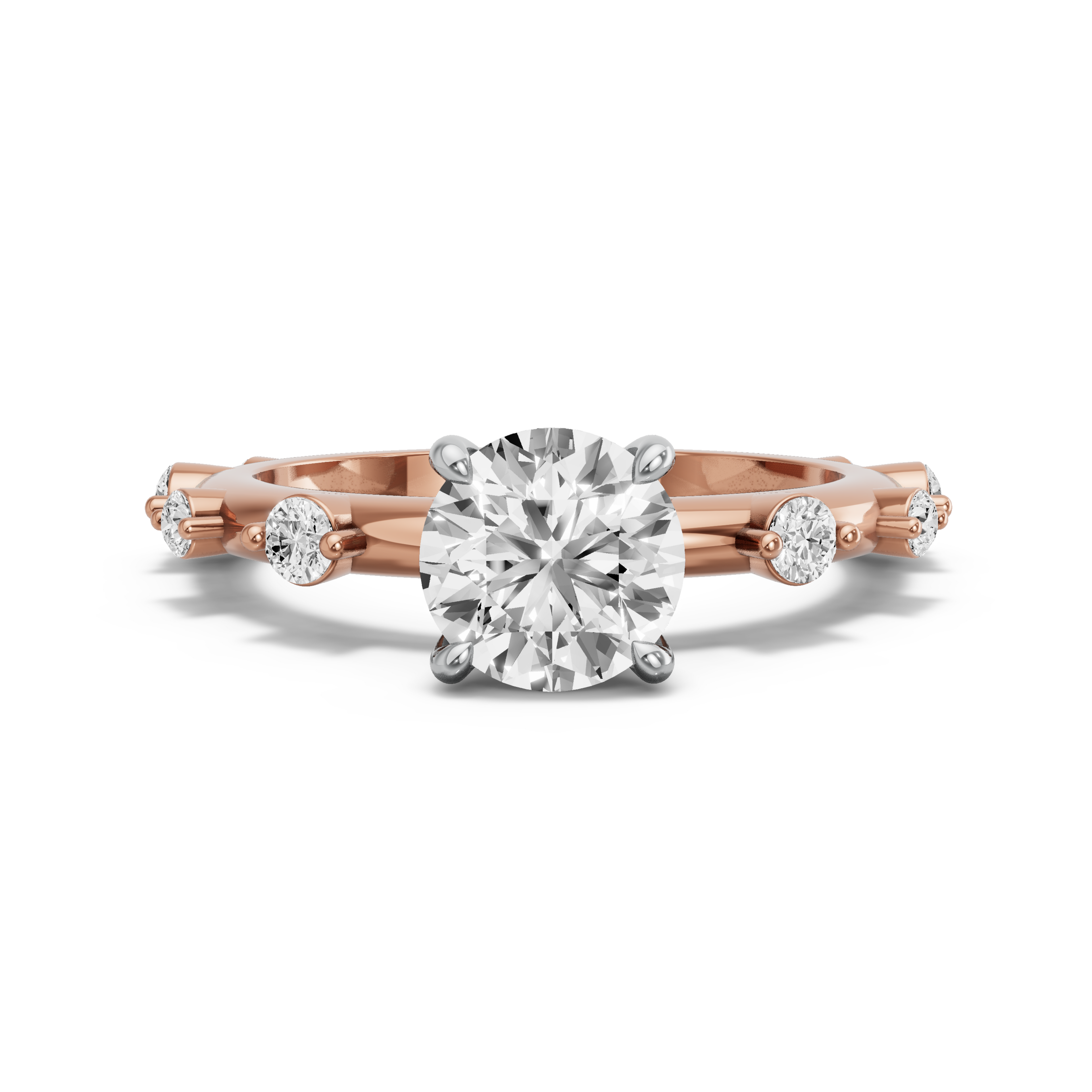 Image for Round Classic Basket Ring with Floating Station band in 18K Two Tone Rose Gold