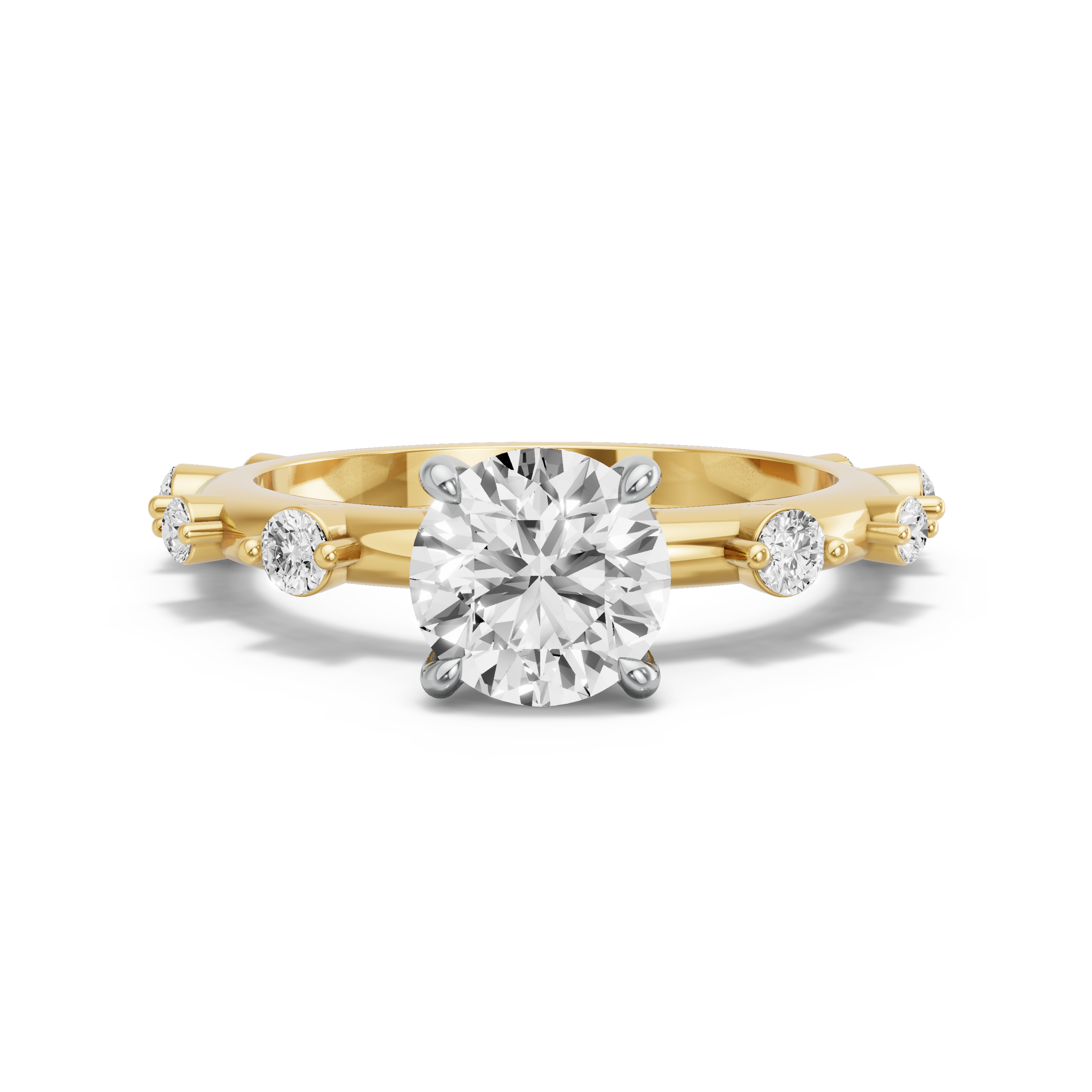 Image for Round Classic Basket Ring with Floating Station band in 18K Two Tone Yellow Gold