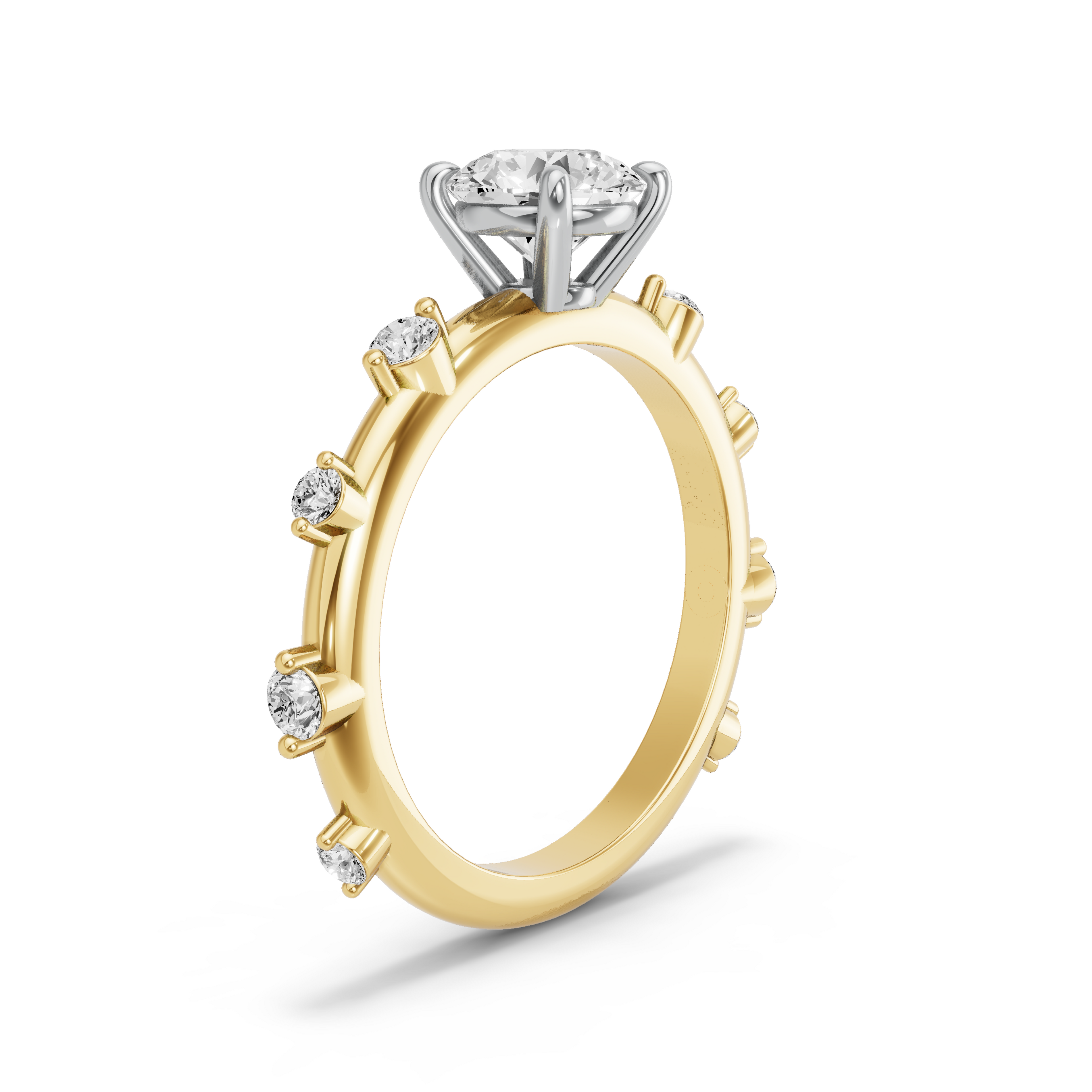 Image for Round Classic Basket Ring with Floating Station band in 14K Two Tone Yellow Gold