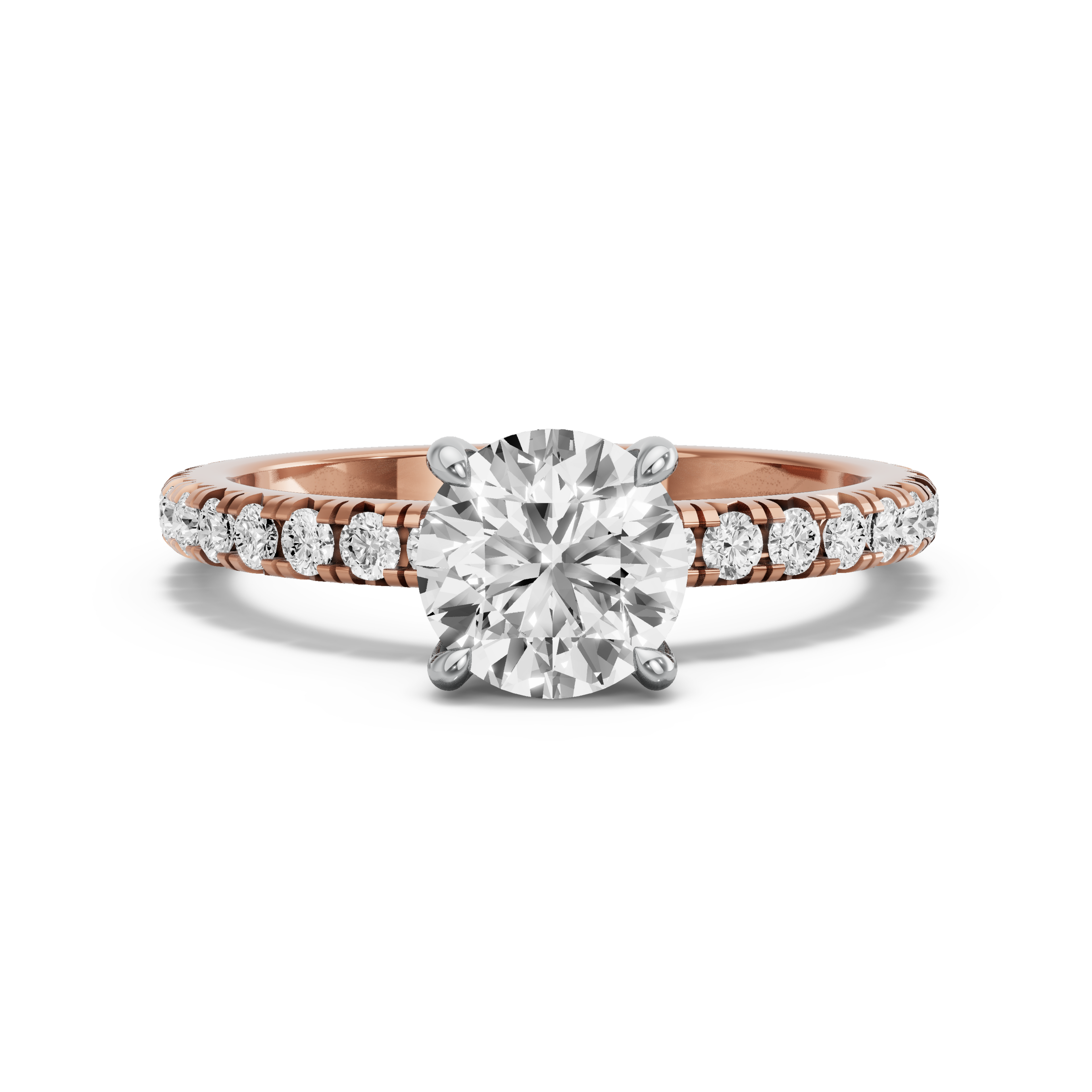 Image for Round Classic Basket Ring with French Pave band in 10K Two Tone Rose Gold