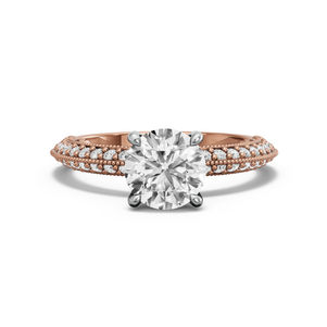 Image for Round Classic Basket Ring with Knife Edge Pave band in 18K Two Tone Rose Gold