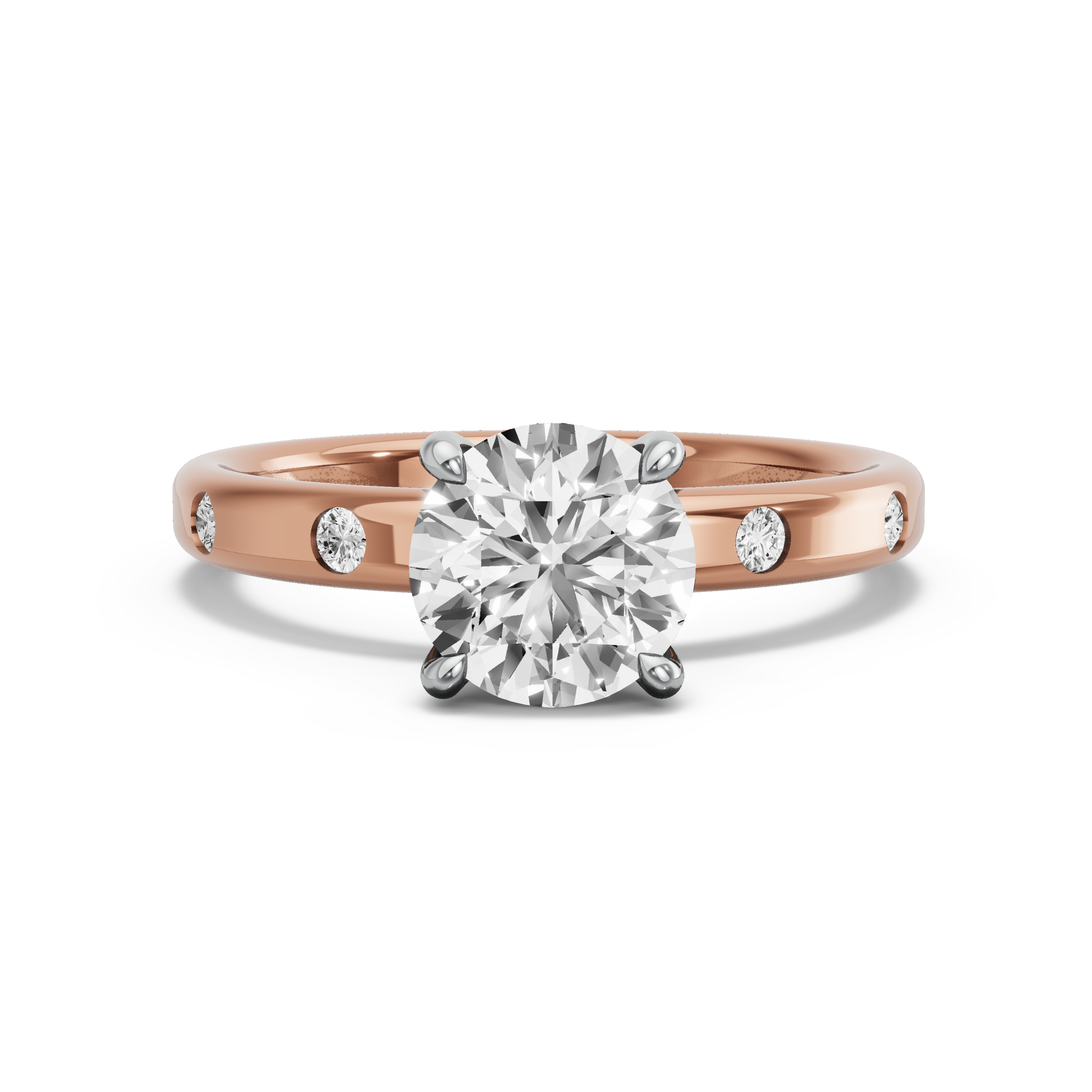 Image for Round Classic Basket Ring with Sleek Accent band in 14K Two Tone Rose Gold