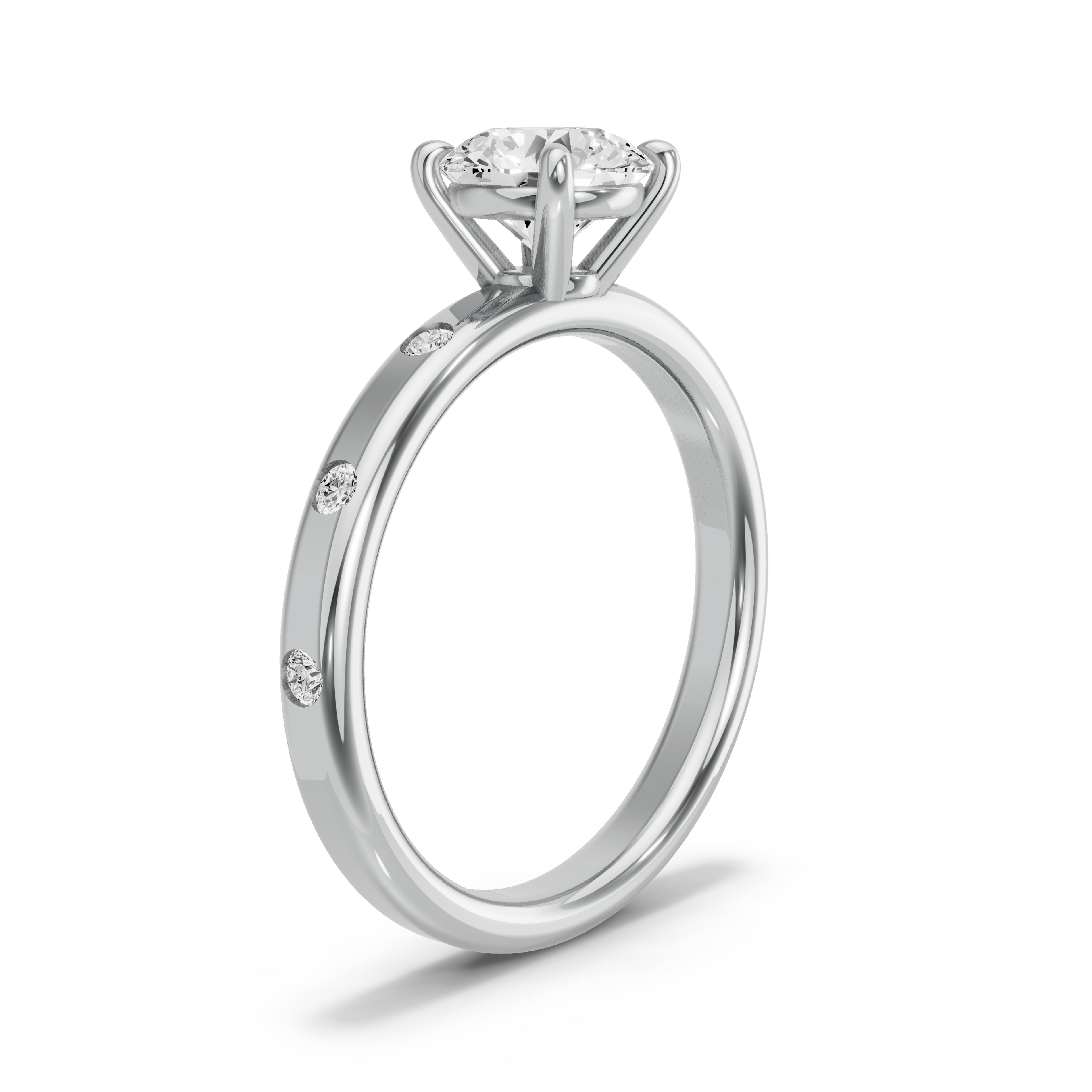 Image for Round Classic Basket Ring with Sleek Accent band in 10K White Gold