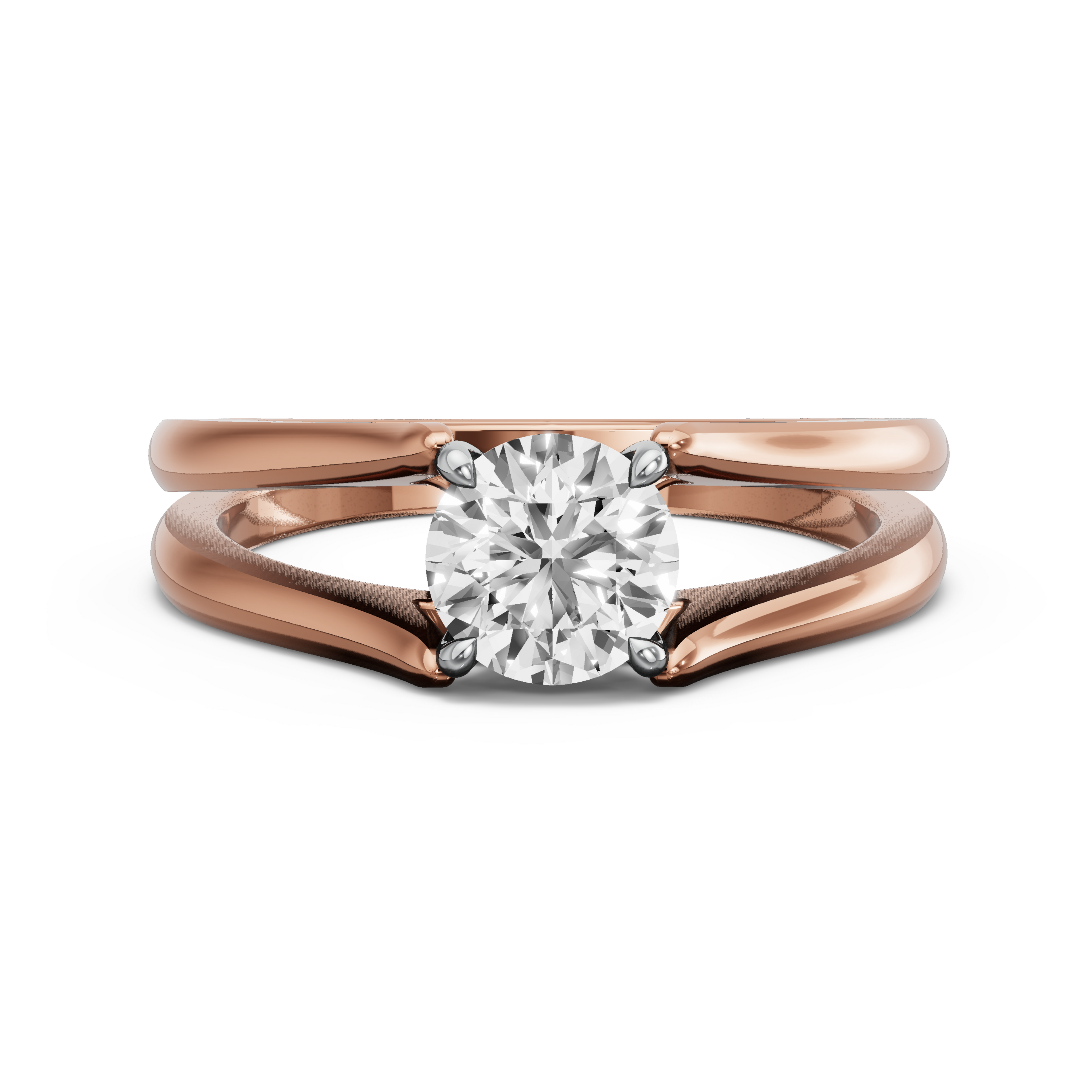 Image for Round Classic Basket Ring with Split Ring Solitaire band in 18K Two Tone Rose Gold