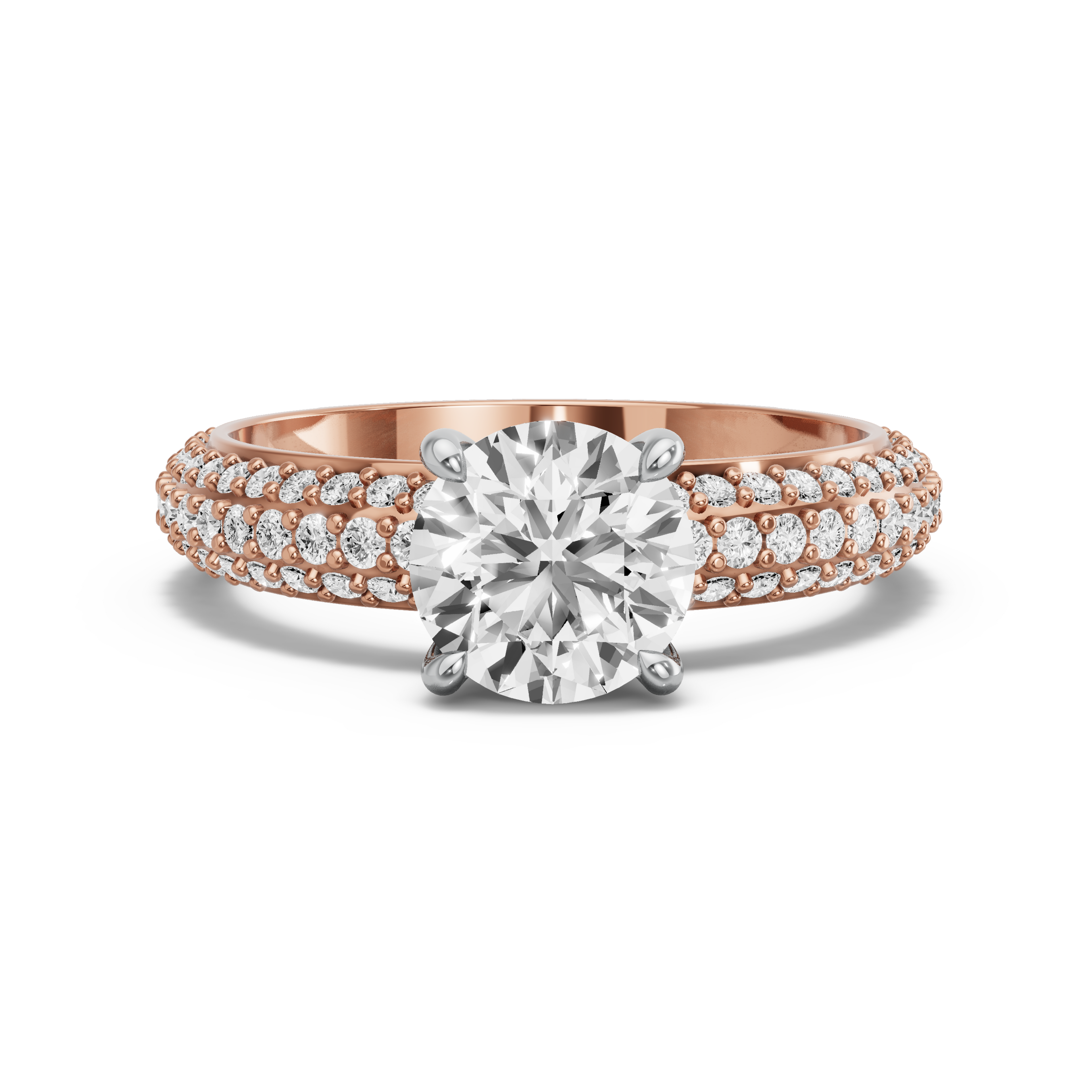 Image for Round Classic Basket Ring with Triple Row Pave band in 10K Two Tone Rose Gold